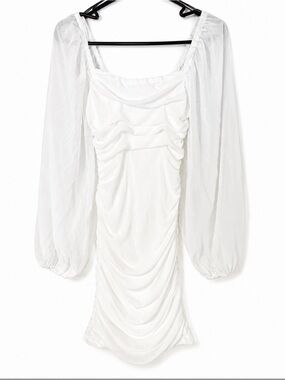 NWT Princess Polly Joslyn Long Sleeve Ruched Mini Dress White NWT US 4 AU 8